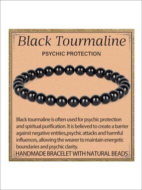 Handmade Black Tourmaline Healing Stretch Bracelet 6mm Beads 7.5 Inch